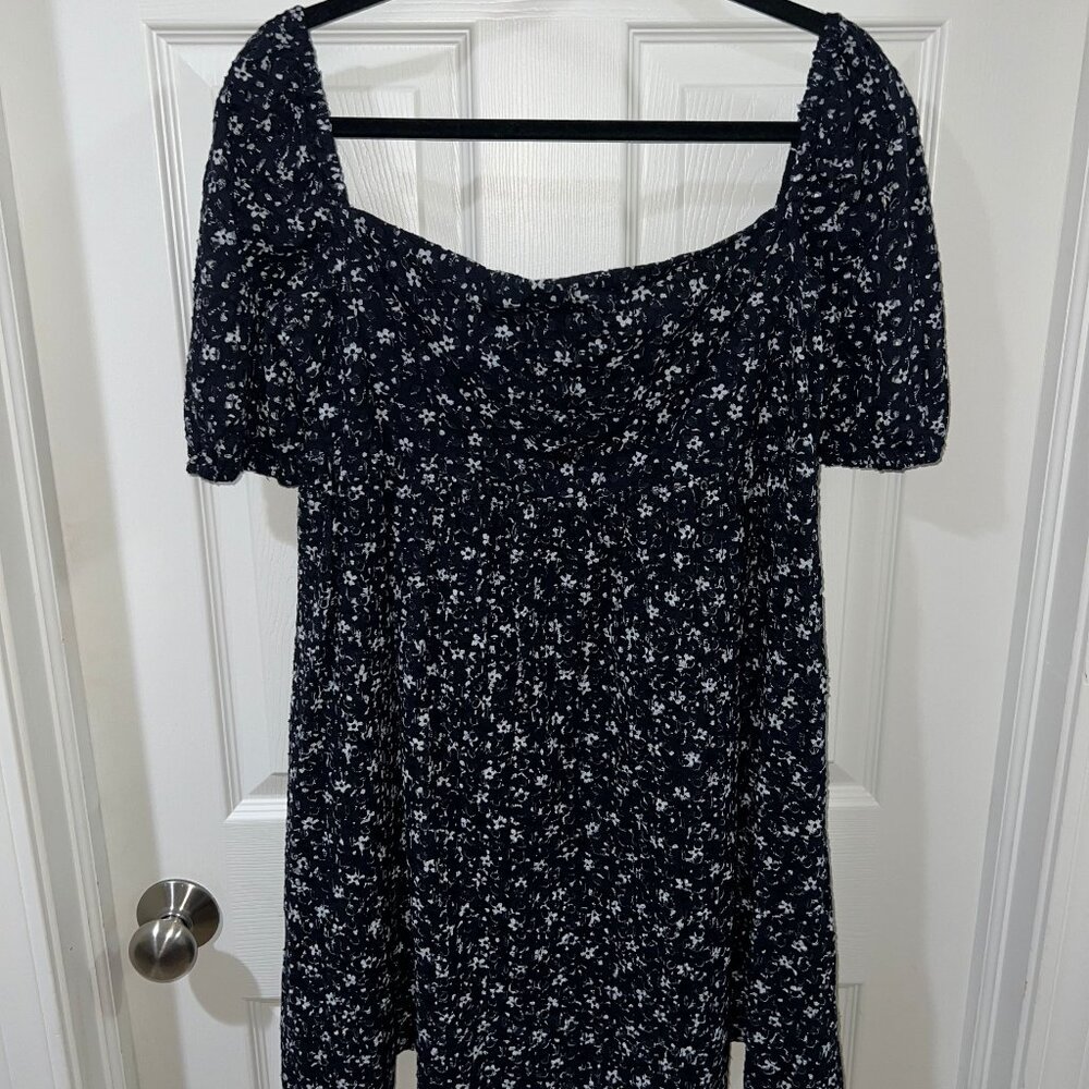 Maeve - Blue Floral Puff-Sleeved Lace Dress (US 14)